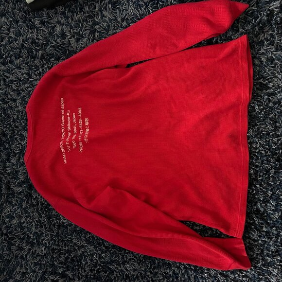 Supreme, Red, Waffle Texture, Long-Sleeve Crew Neck Shirt - Picture 2 of 3